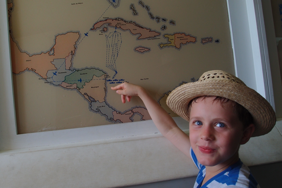 Matthew pointing out where the US troops came from in the Bay of Pigs battle with Cuba